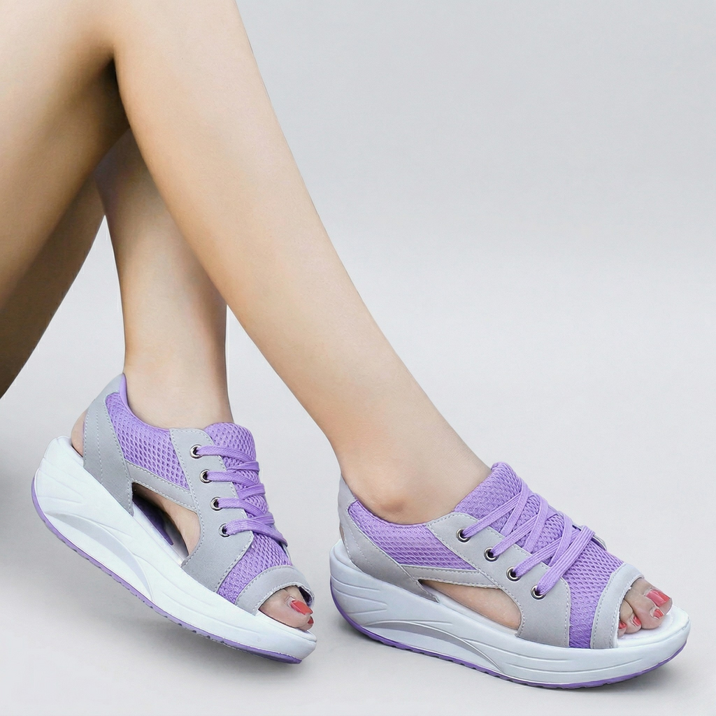 Sandales Femme Orthopédiques Compensées à Lacets Design Aéré Confort
