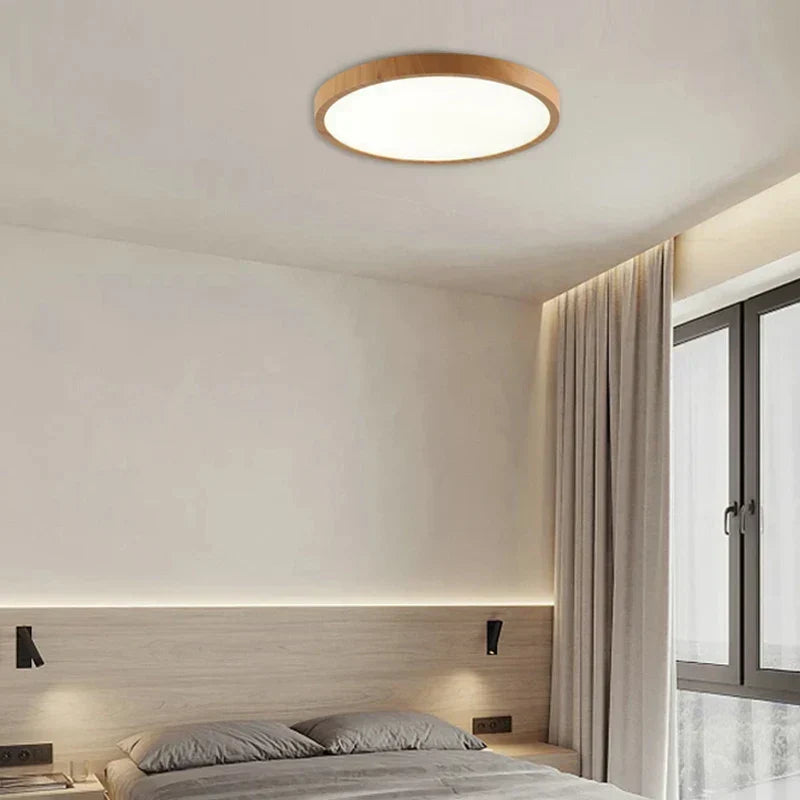 Lampe de Plafond Circulaire Moderne avec Éclairage LED Réglable en Couleur Noyer Chaud pour Salon et Chambre