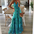 Robe Maxi à Bretelles Fines avec Col en V et Imprimé Bohème pour Femme