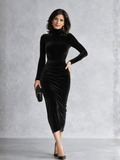 Camille | Robe Midi en Velours Froncé