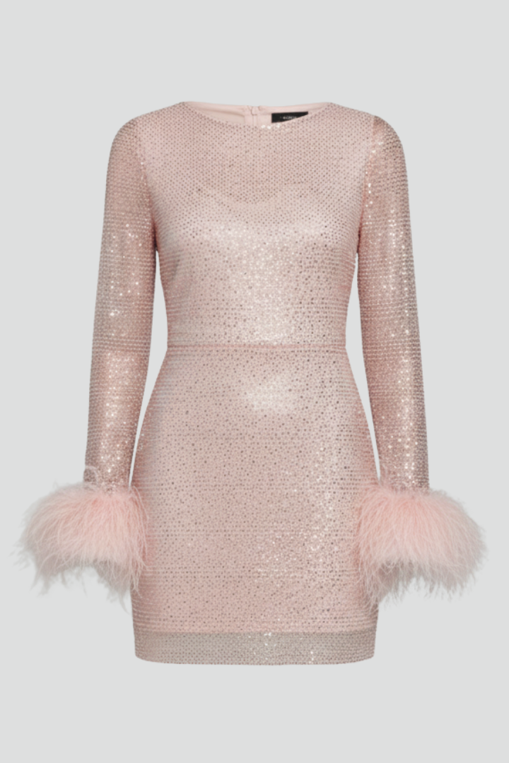 Robe Mini à Col Rond avec Taille Cintrée