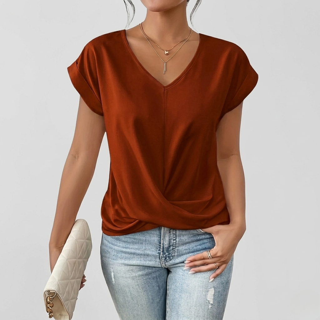 T Shirt Femme Col V Détail Croisé Style Décontracté Quotidien