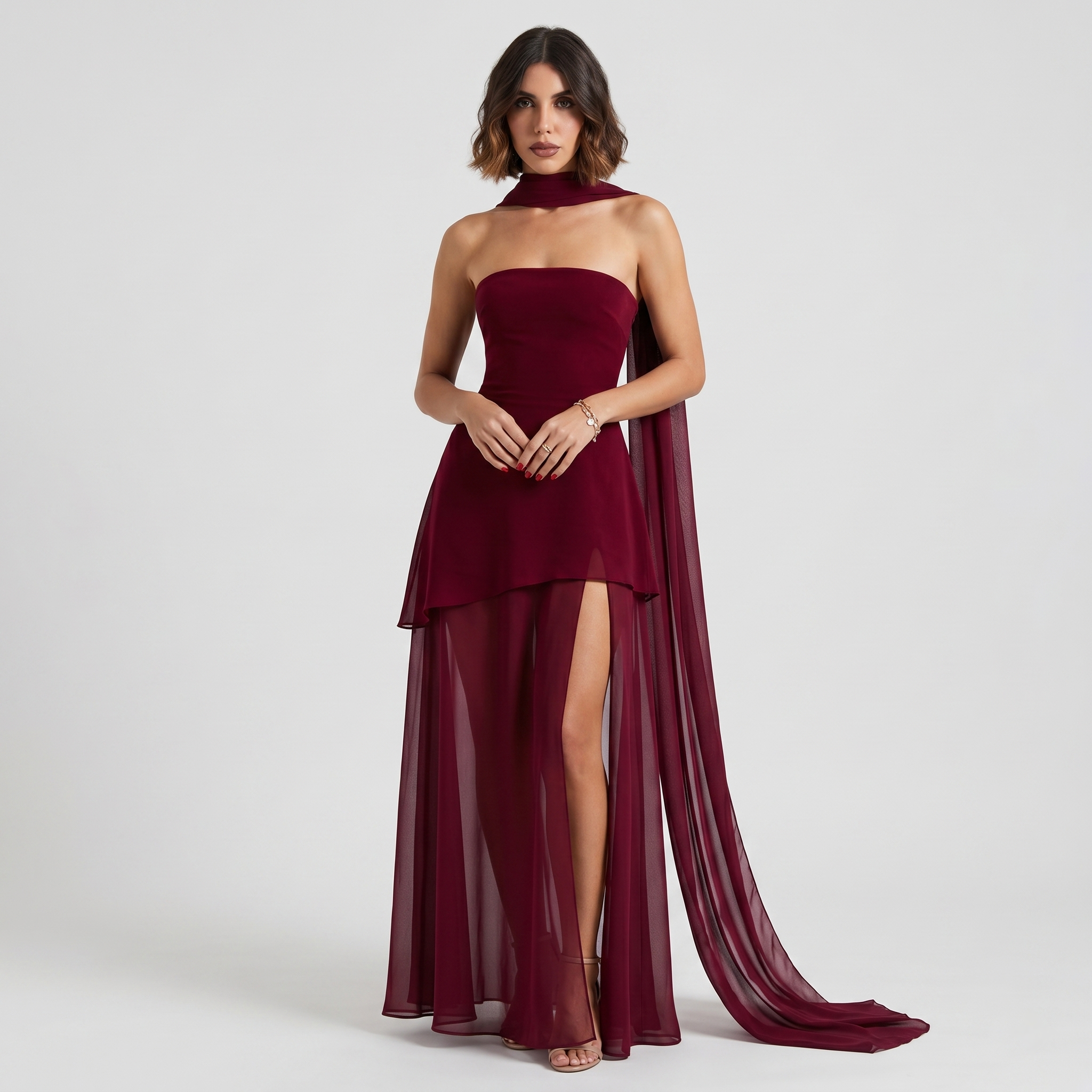 Robe Maxi Femme Bustier Fente Haute Robe Élégante de Soirée