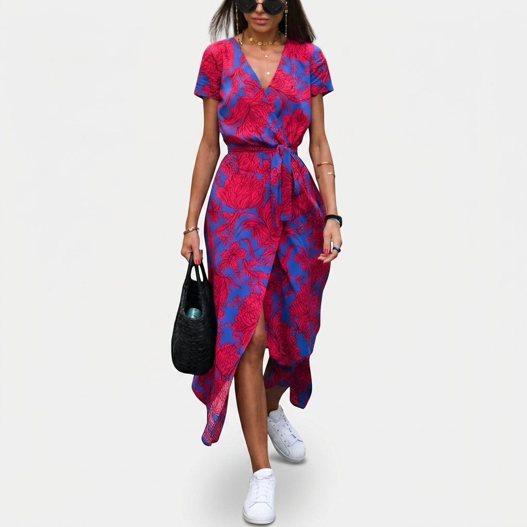 Robe Maxi Fleurie Cache-Cœur Femme Robe Été Élégante