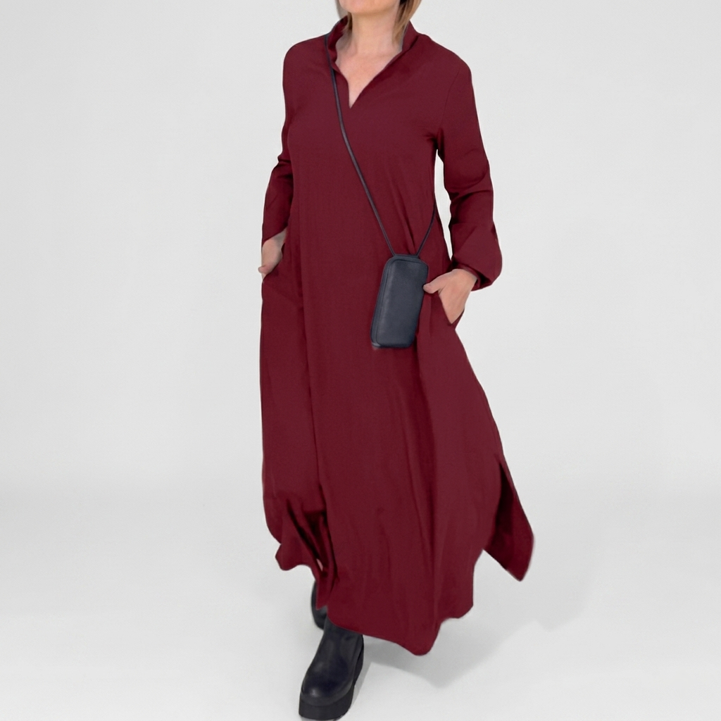 Robe Maxi Femme Fluide Robe Élégante Manches Longues Fente Latérale