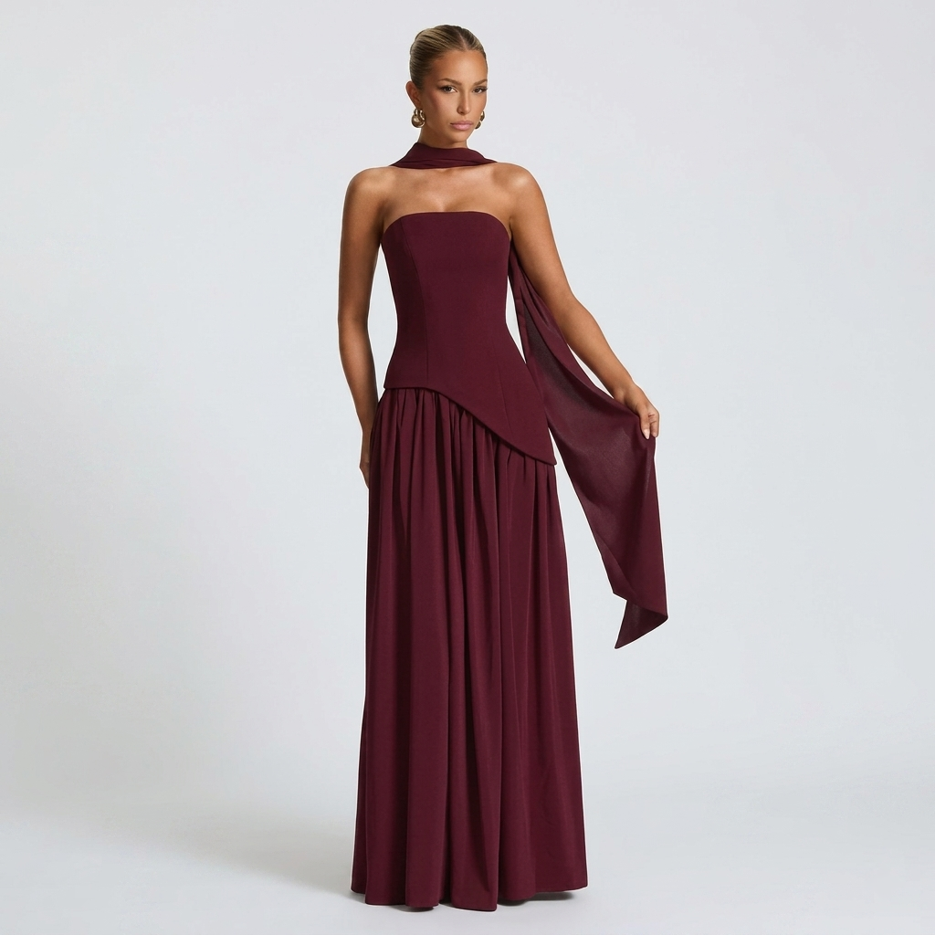 Robe Maxi Femme Bustier Robe Élégante à Fente Haute
