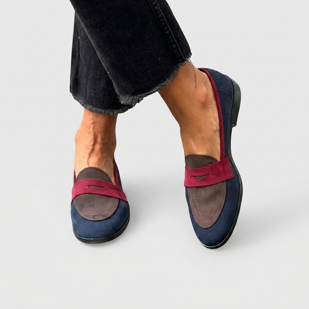 Mocassins Femme Bout Rond Talon Bas Chaussures Confortables Slip-On Bureau
