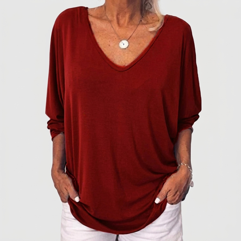 Blouse Femme Col V Haut Décontracté Ample Manches 3/4