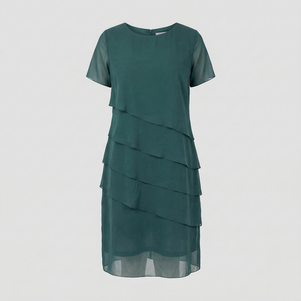 Robe pour femmes avec encolure ronde, manches courtes et superposition transparente à plusieurs couches | Mode Heidi