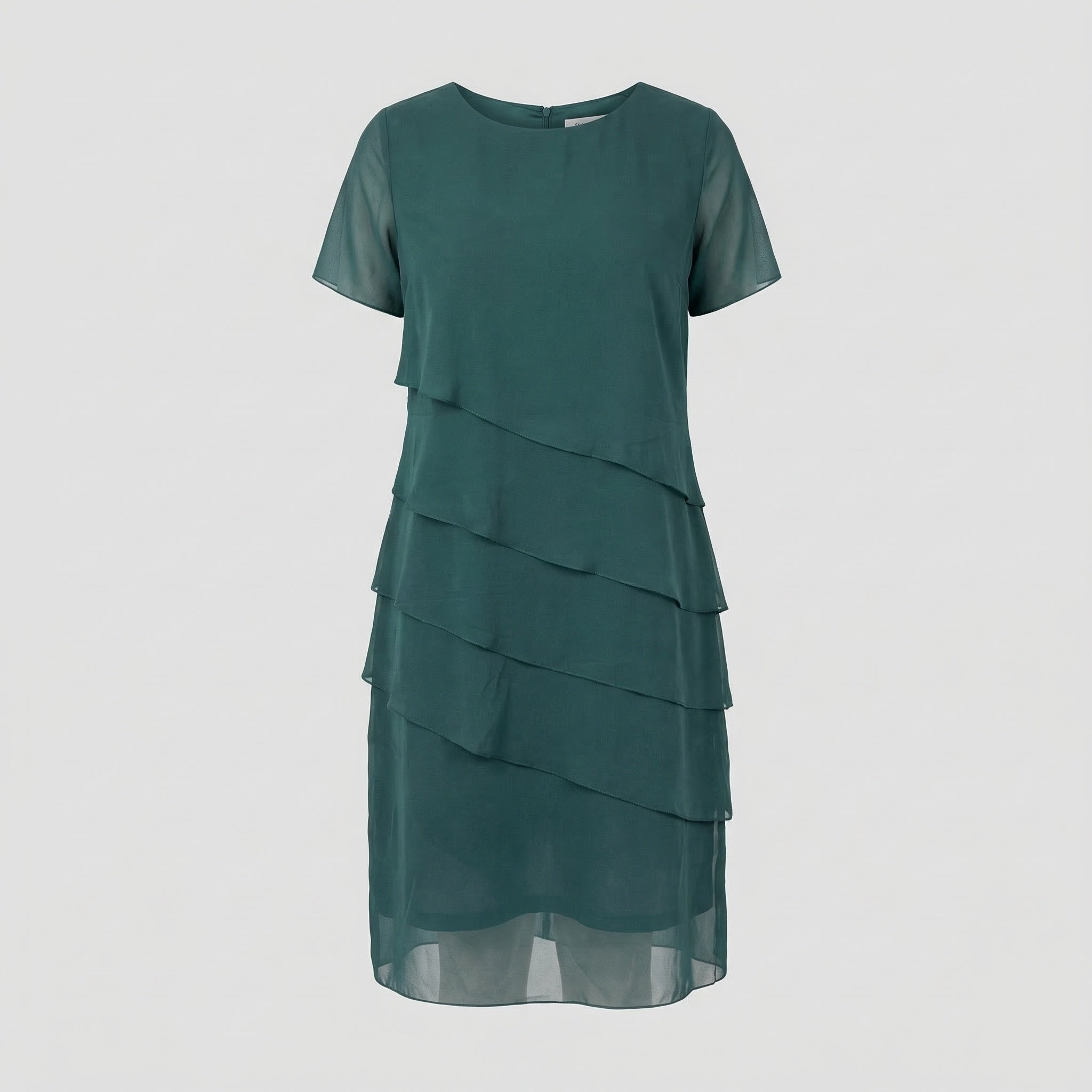 Robe pour femmes avec encolure ronde, manches courtes et superposition transparente à plusieurs couches | Mode Heidi