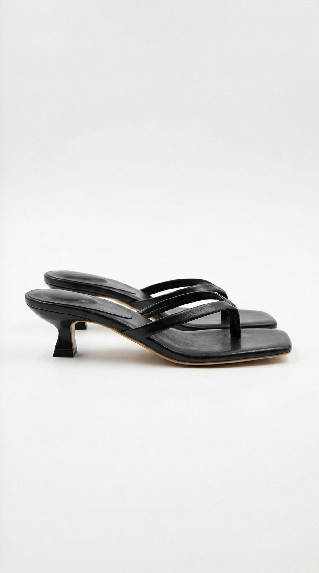 Sandales à Talons Aiguille Type Tongs avec Bout Carré et Bandes pour Femme