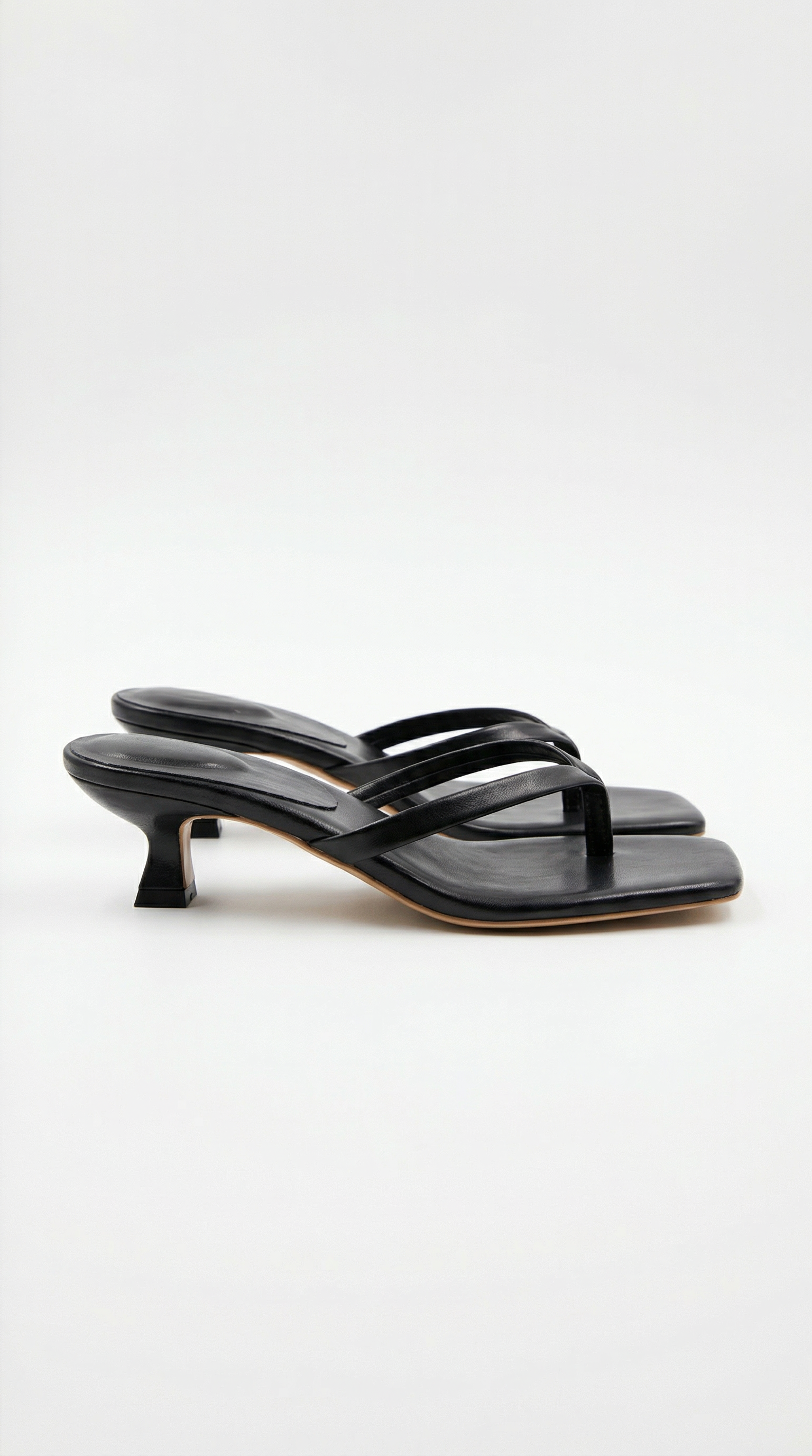 Sandales à Talons Aiguille Type Tongs avec Bout Carré et Bandes pour Femme
