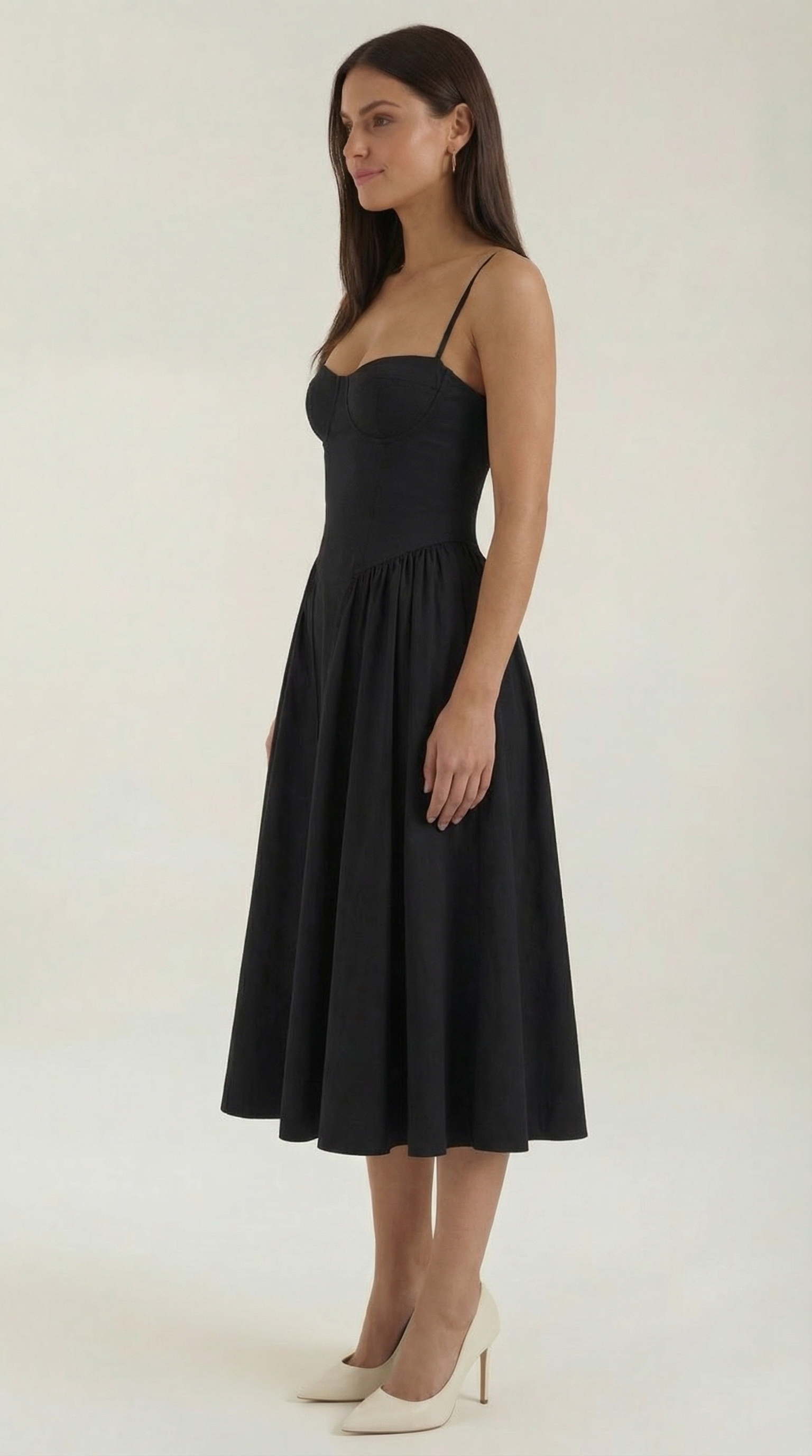 Robe Midi en Coton Style Corset avec Bretelles et Imprimé Floral pour Femme