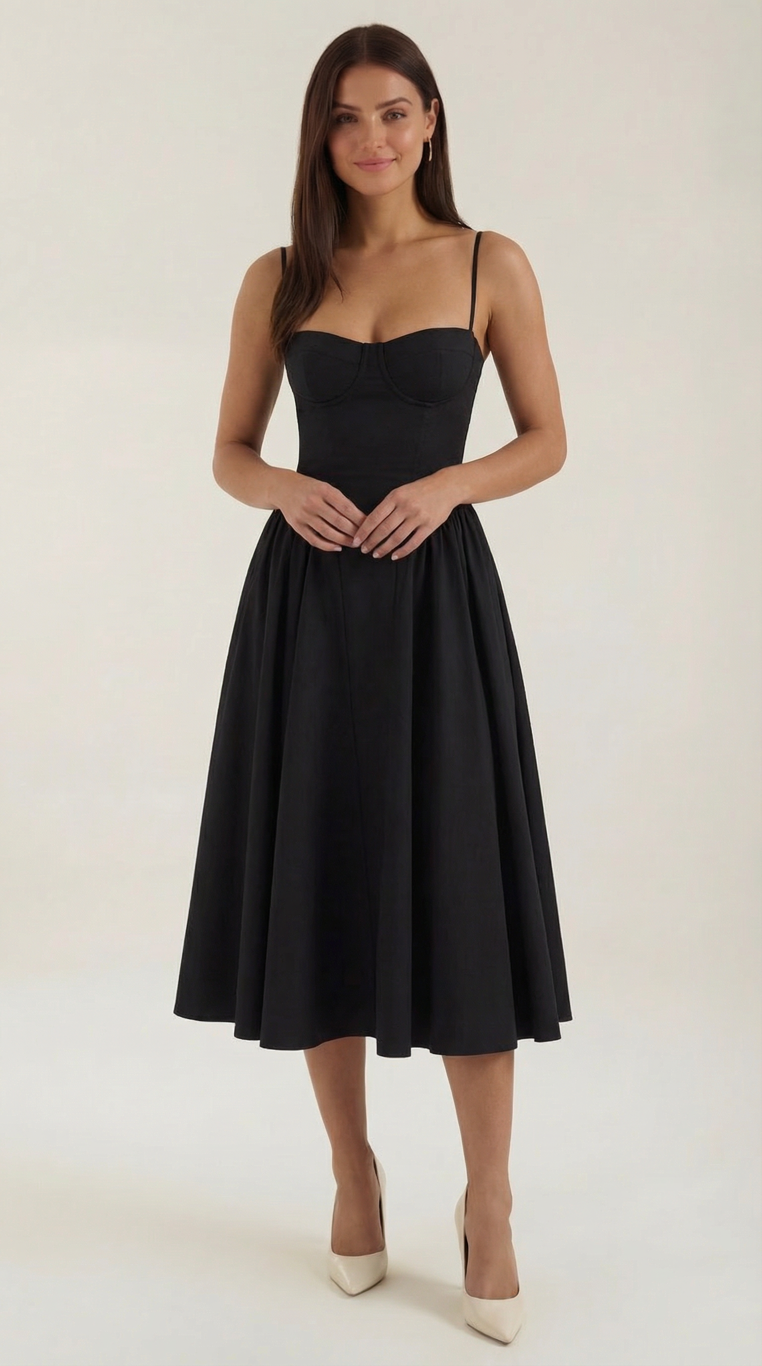 Robe Midi en Coton Style Corset avec Bretelles et Imprimé Floral pour Femme