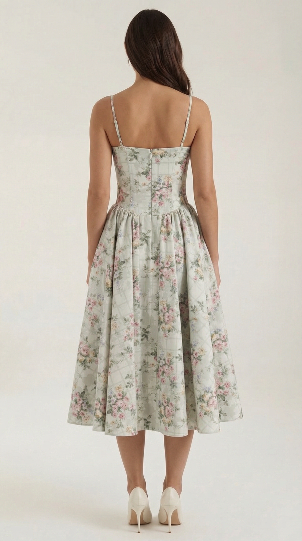 Robe Midi en Coton Style Corset avec Bretelles et Imprimé Floral pour Femme