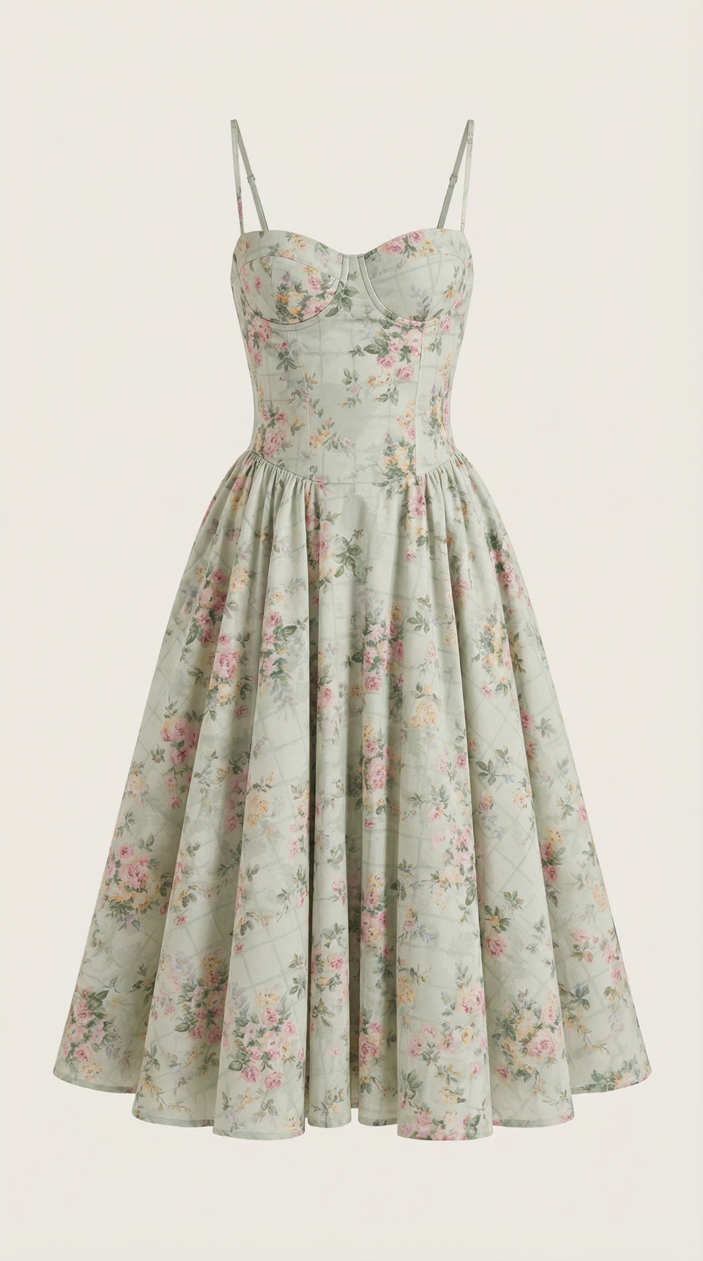 Robe Midi en Coton Style Corset avec Bretelles et Imprimé Floral pour Femme