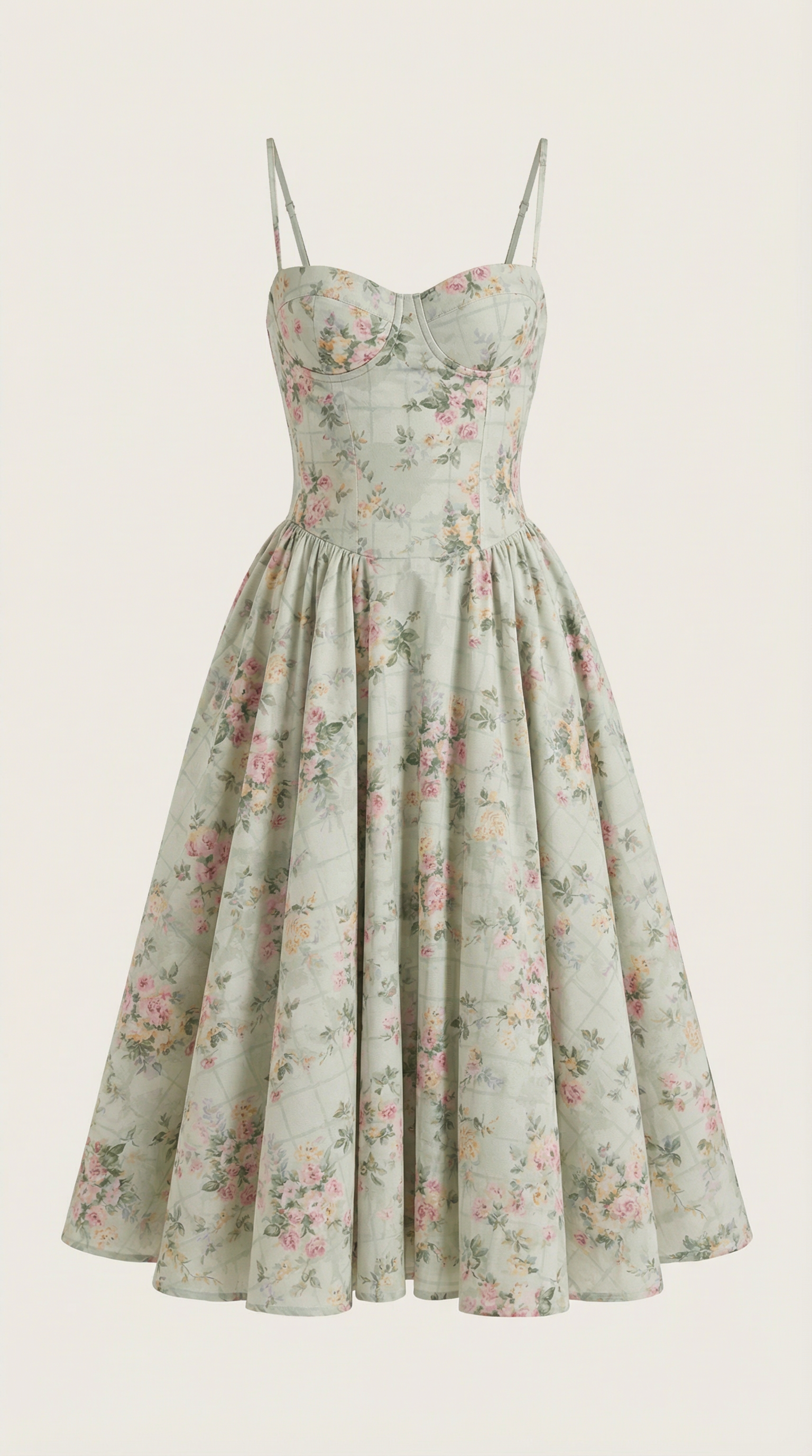 Robe Midi en Coton Style Corset avec Bretelles et Imprimé Floral pour Femme