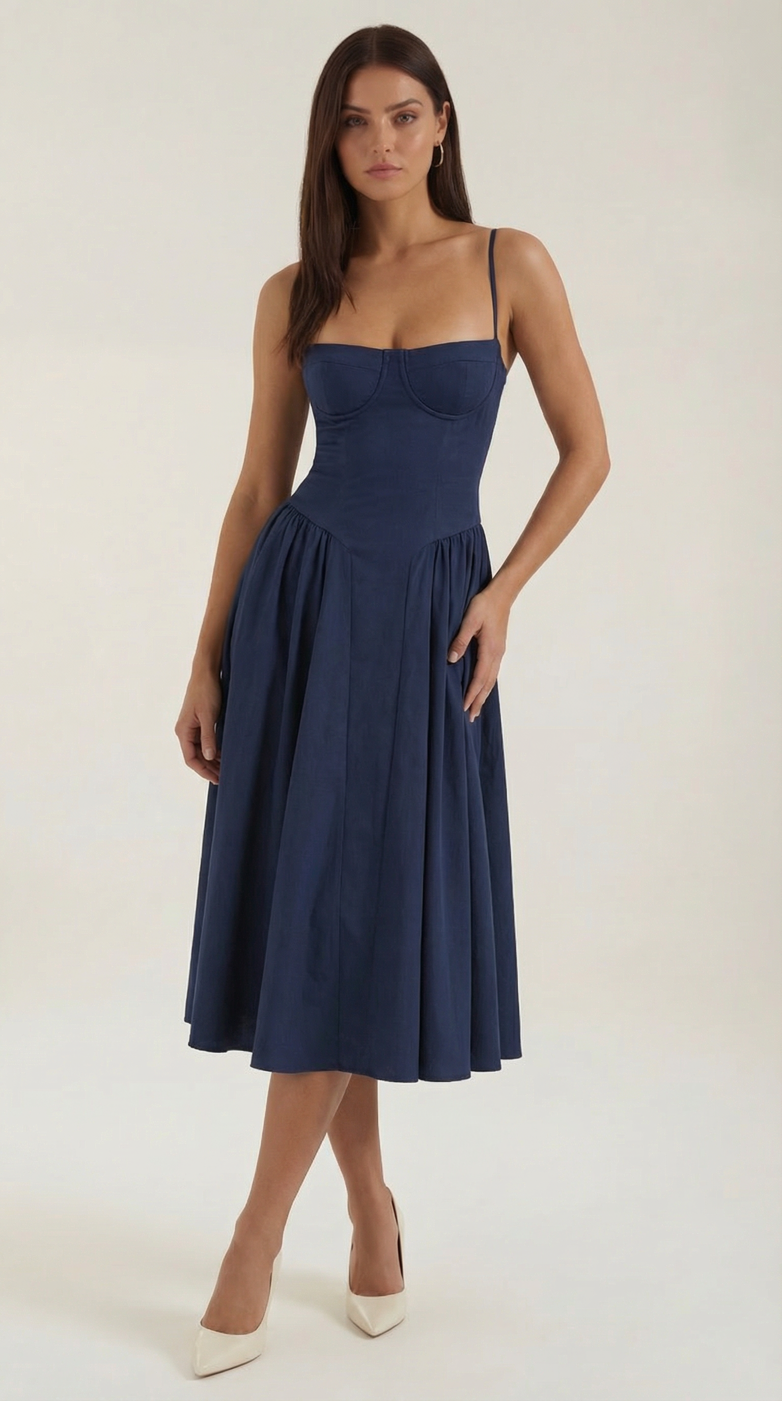 Robe Midi en Coton Style Corset avec Bretelles et Imprimé Floral pour Femme
