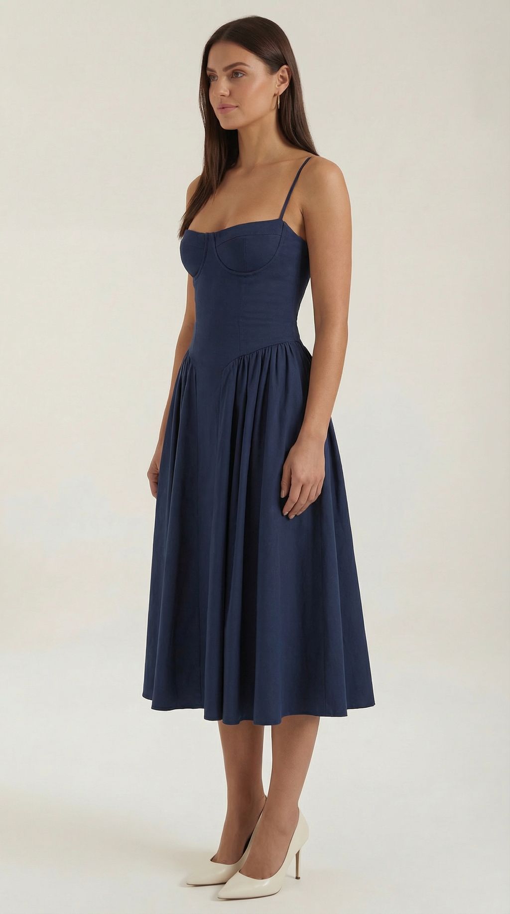 Robe Midi en Coton Style Corset avec Bretelles et Imprimé Floral pour Femme