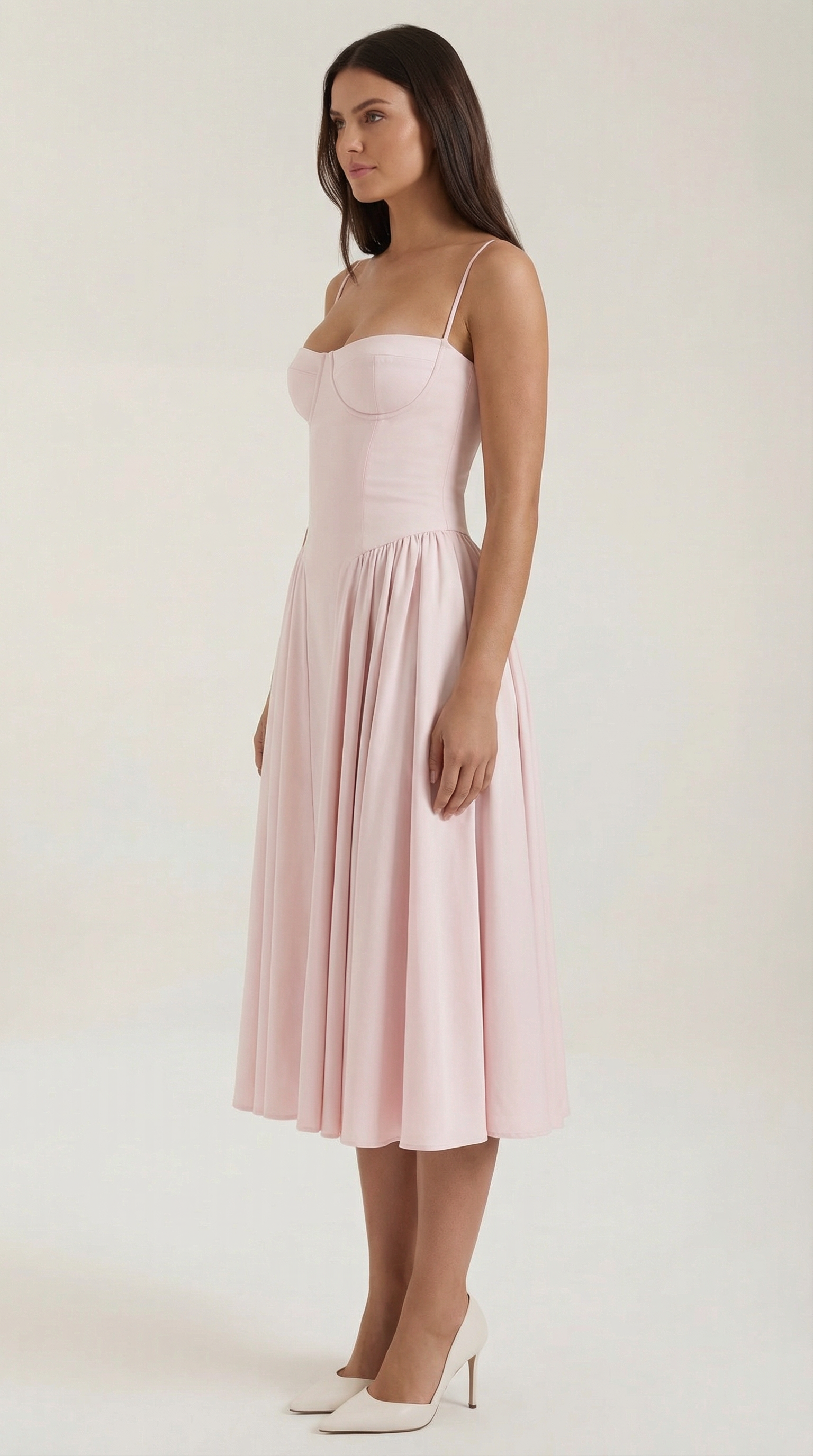 Robe Midi en Coton Style Corset avec Bretelles et Imprimé Floral pour Femme