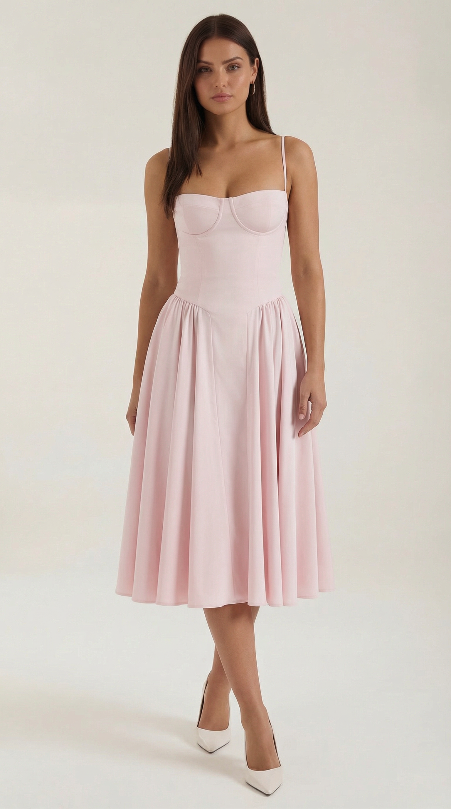 Robe Midi en Coton Style Corset avec Bretelles et Imprimé Floral pour Femme