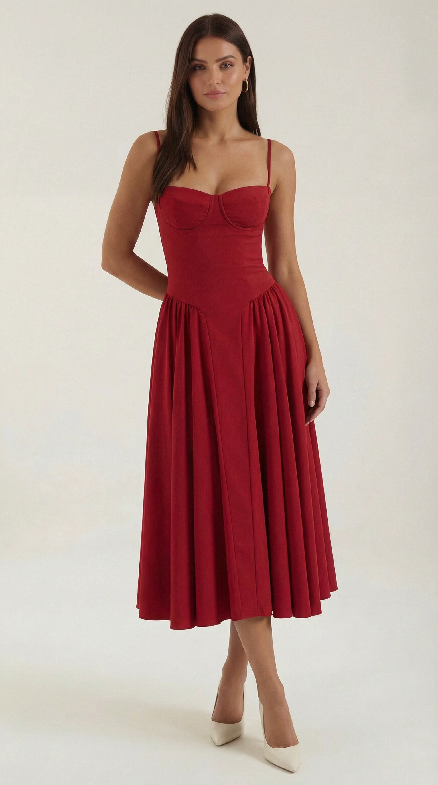 Robe Midi en Coton Style Corset avec Bretelles et Imprimé Floral pour Femme