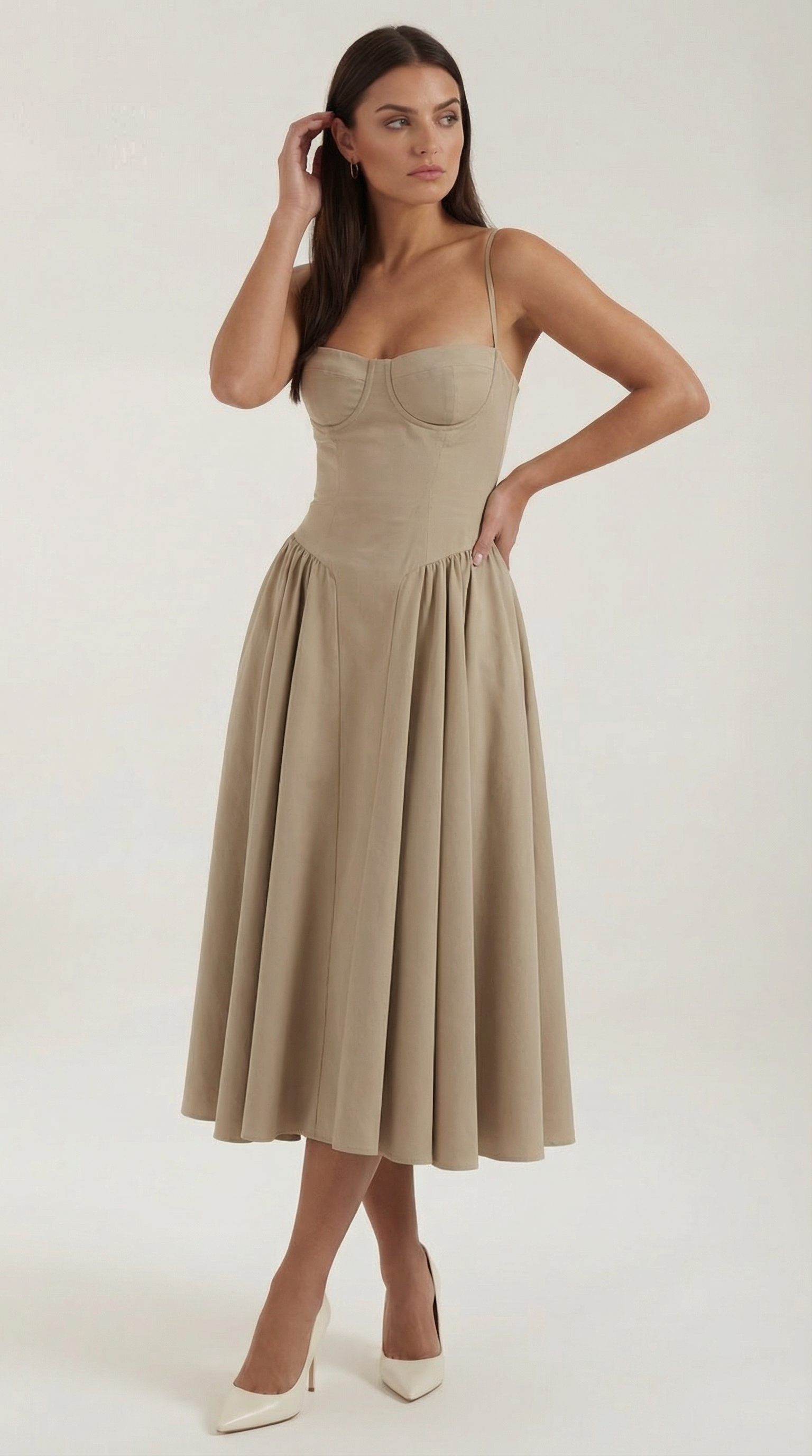 Robe Midi en Coton Style Corset avec Bretelles et Imprimé Floral pour Femme