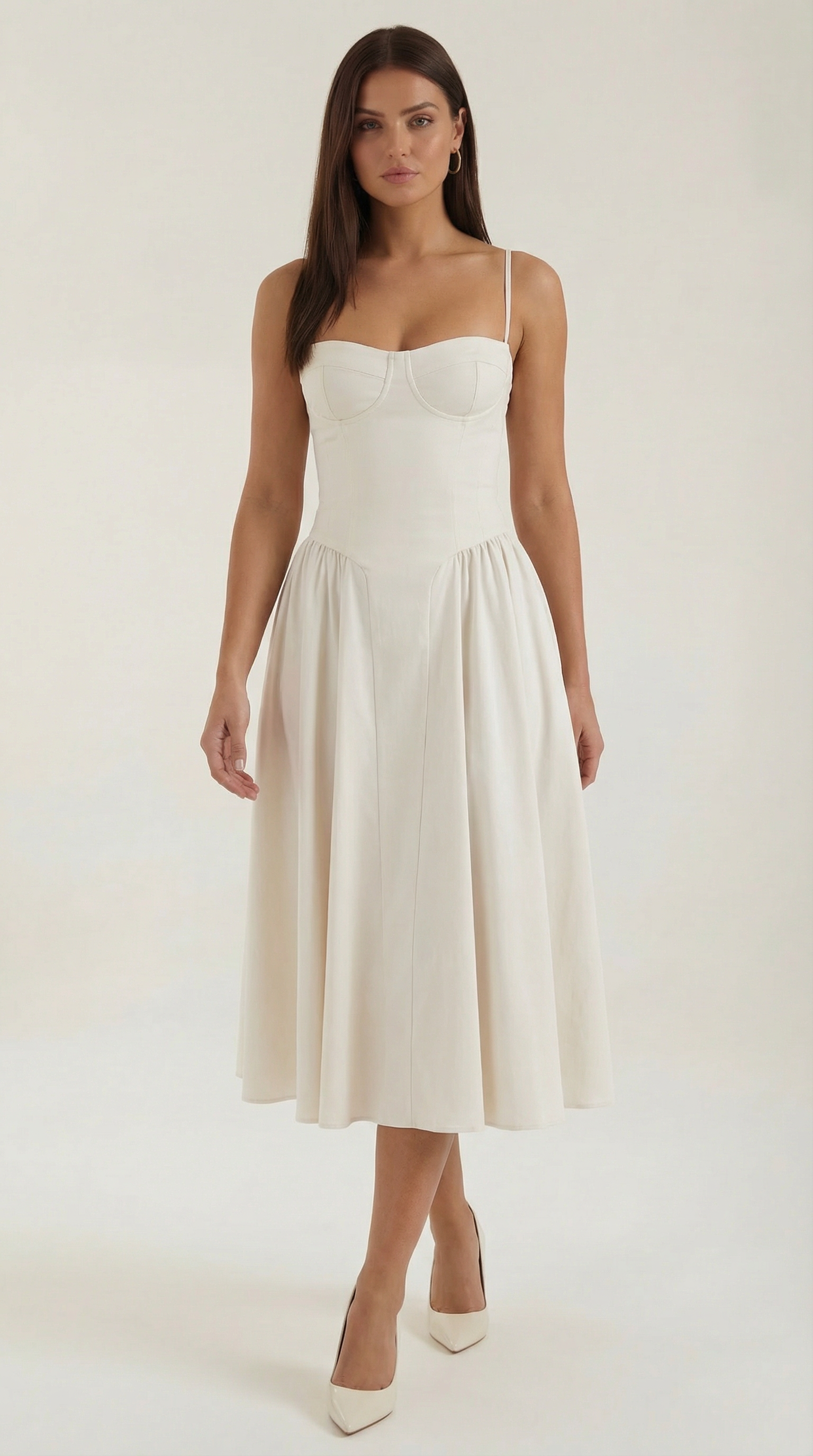 Robe Midi en Coton Style Corset avec Bretelles et Imprimé Floral pour Femme