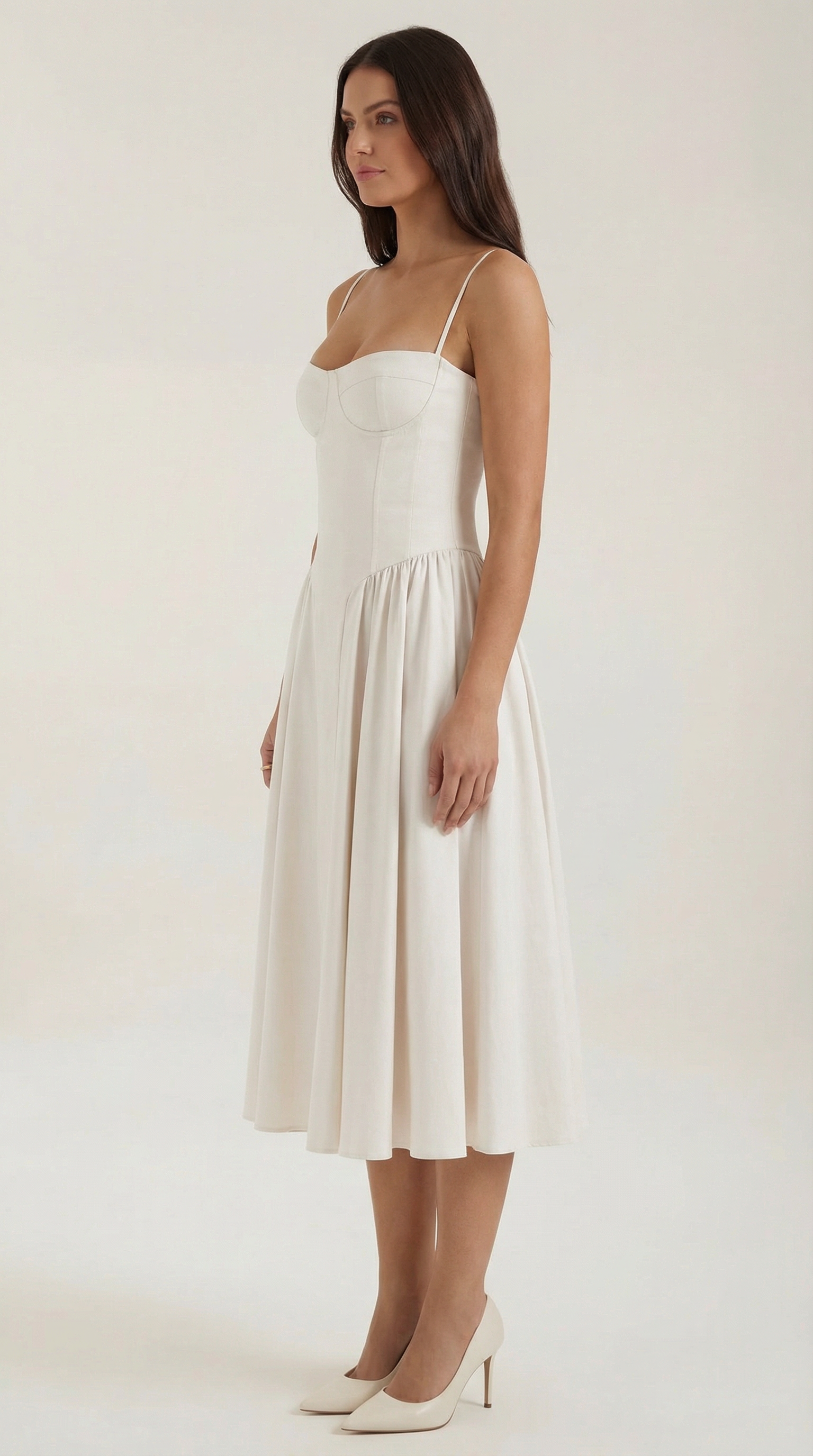 Robe Midi en Coton Style Corset avec Bretelles et Imprimé Floral pour Femme