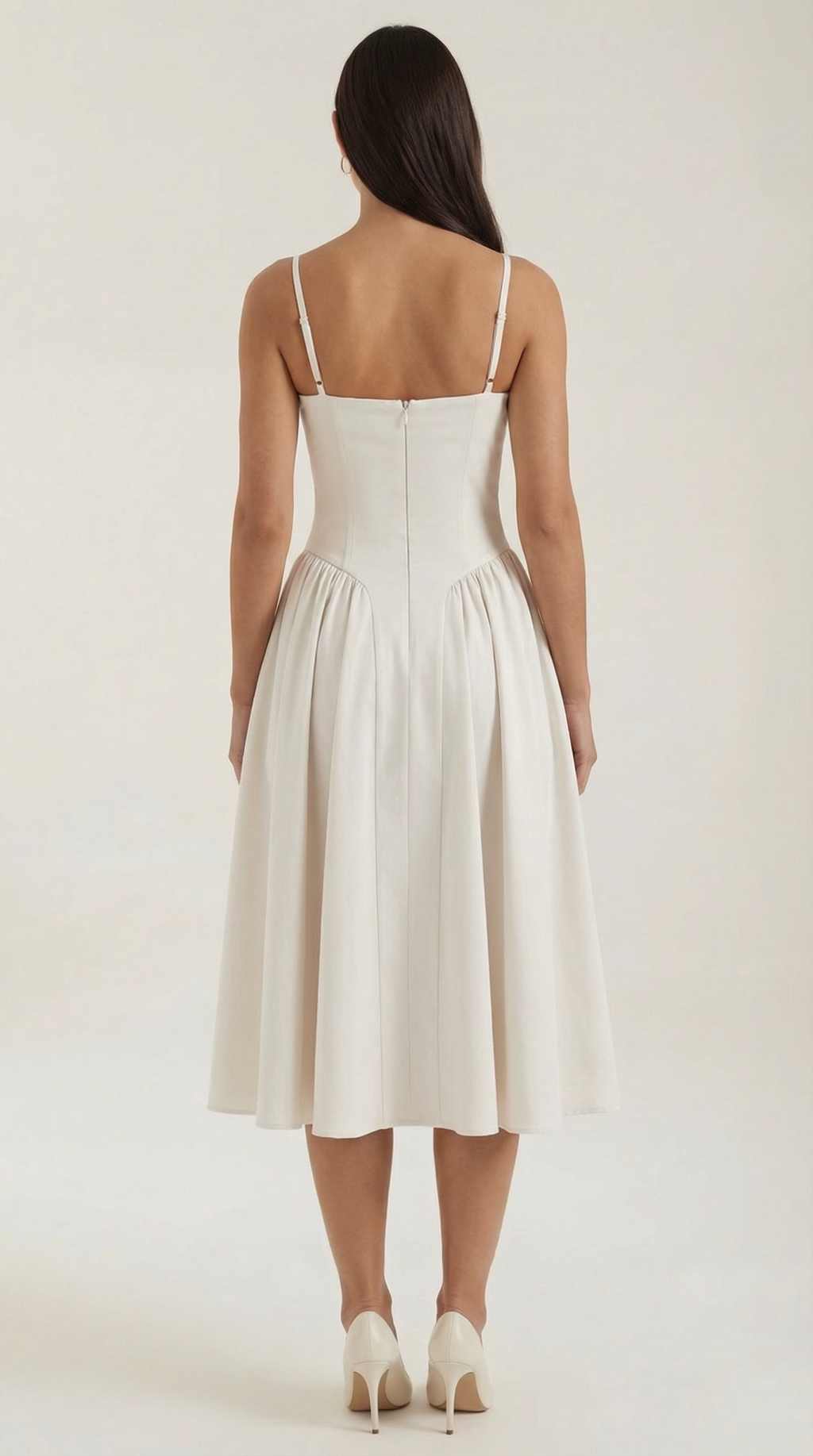 Robe Midi en Coton Style Corset avec Bretelles et Imprimé Floral pour Femme