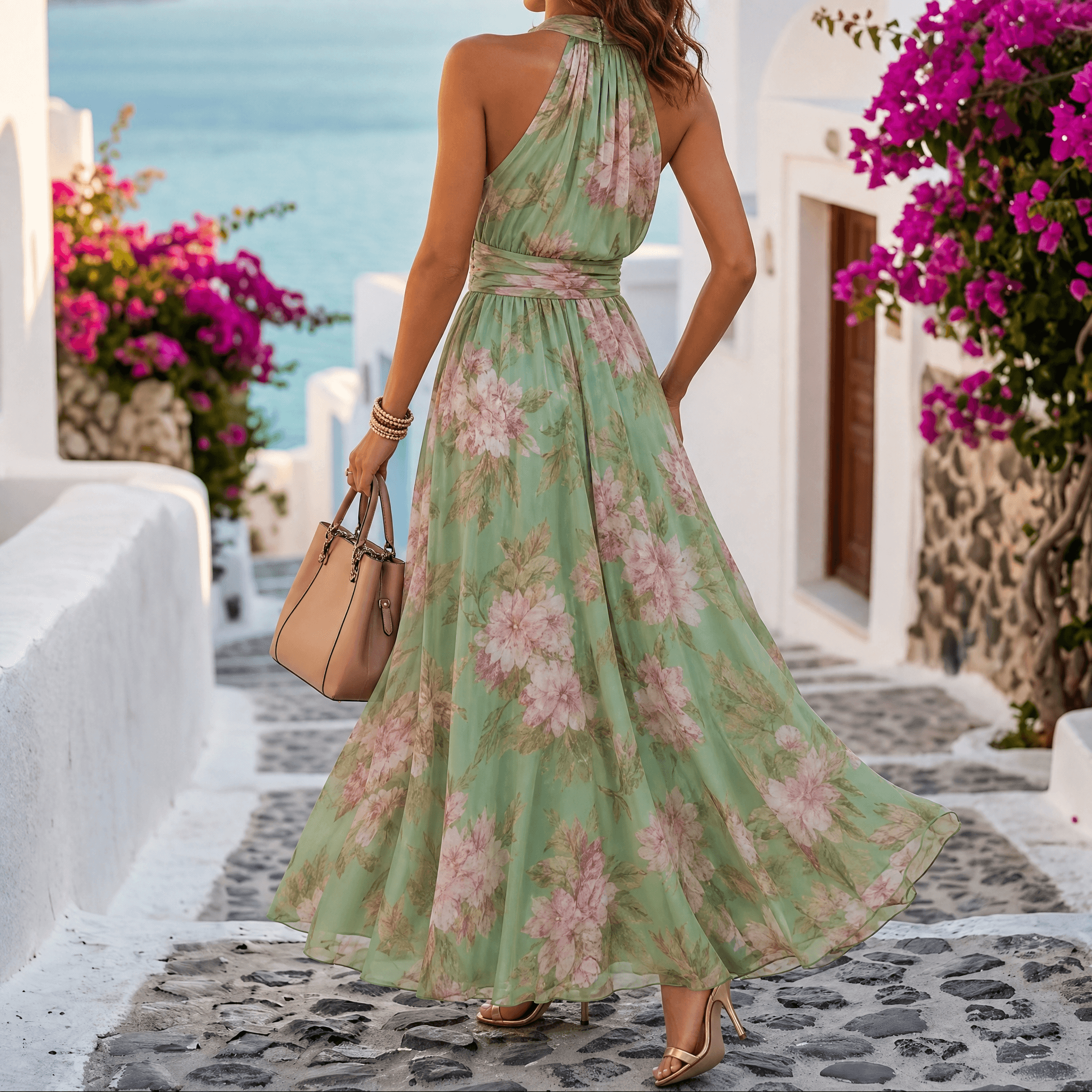 Rosalie – Robe maxi d'été fluide pour femmes en sauge florale