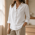 Roselle - Blouse Longue à Manches Roulées avec Décolleté en V