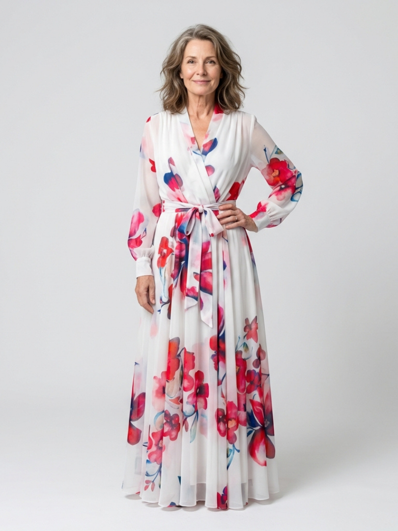 Lillian | Robe Maxi Enveloppante à Manches Longues Florale