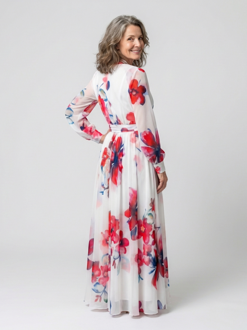 Lillian | Robe Maxi Enveloppante à Manches Longues Florale