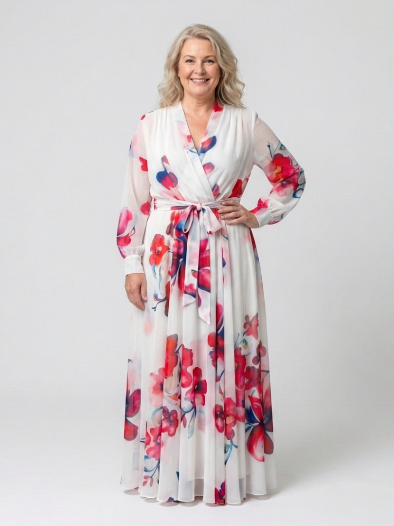 Lillian | Robe Maxi Enveloppante à Manches Longues Florale