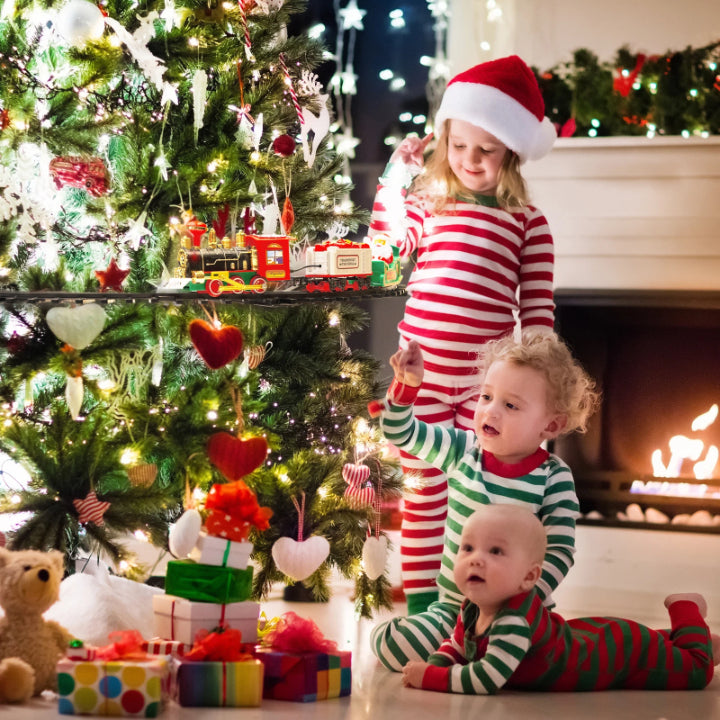 KerstExpress Train de Noël – Train de Noël roulant avec Lumière, Son et Support pour Arbre