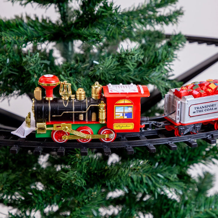 KerstExpress Train de Noël – Train de Noël roulant avec Lumière, Son et Support pour Arbre