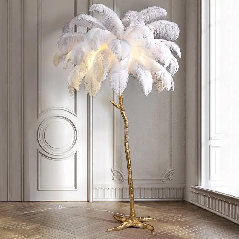 LuxeOstral - Lampe sur pied en plumes d'autruche nordiques