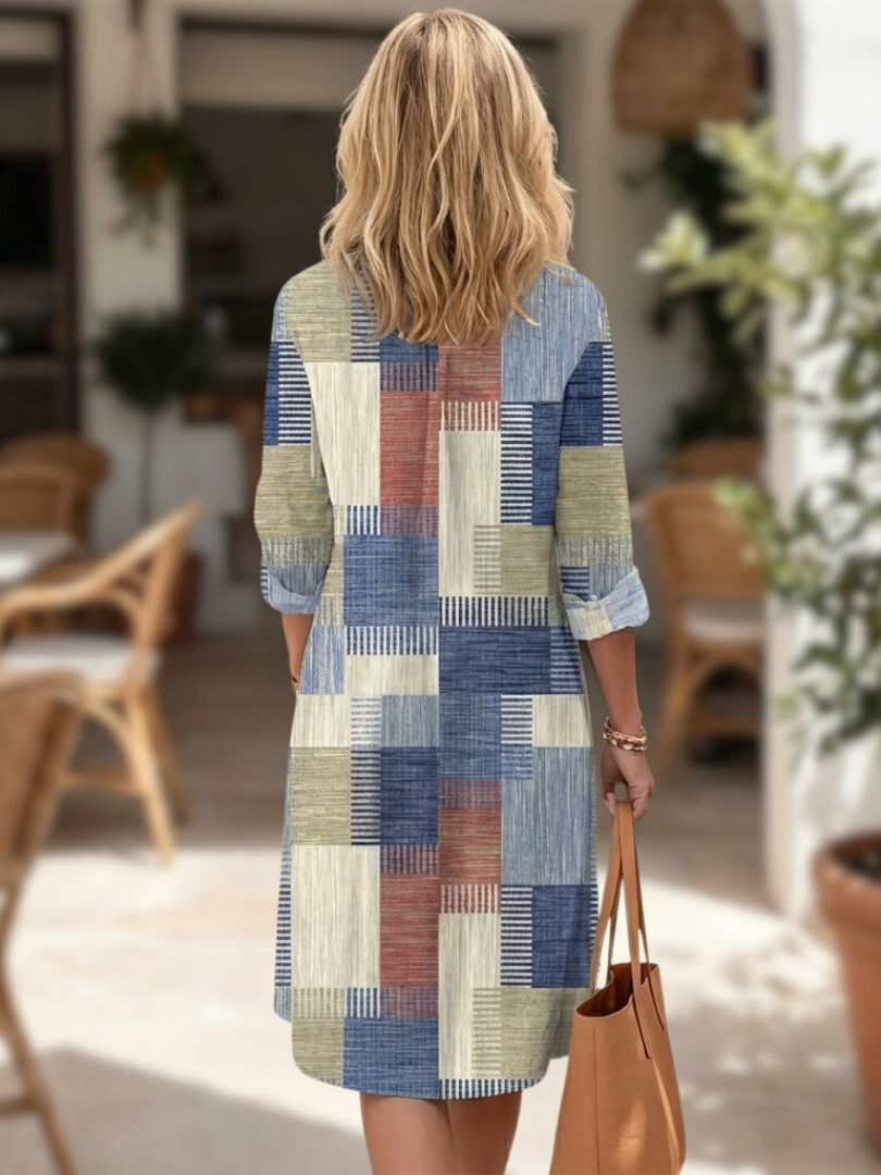 Aurelia | Robe Chemise à Boutons Patchwork
