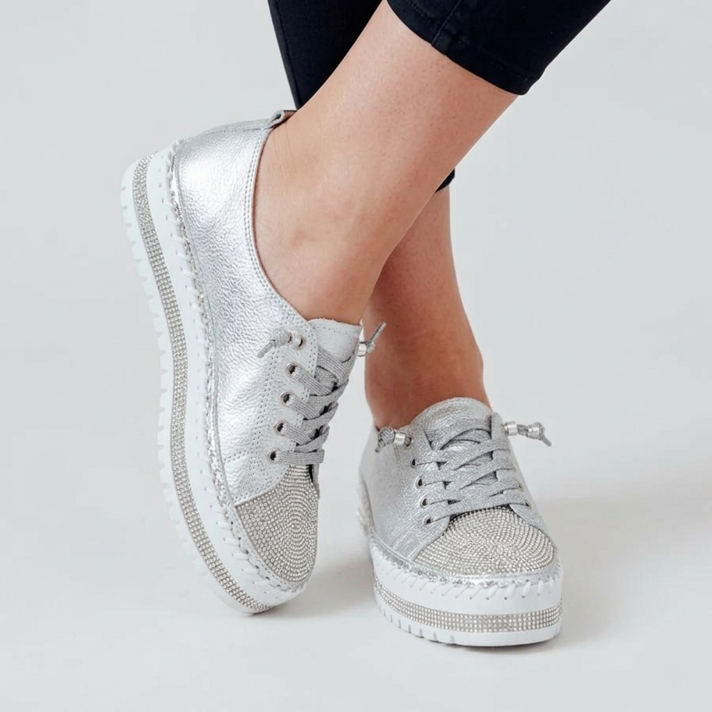 Baskets Femme Brillantes Légères Chaussures Confort à Lacets