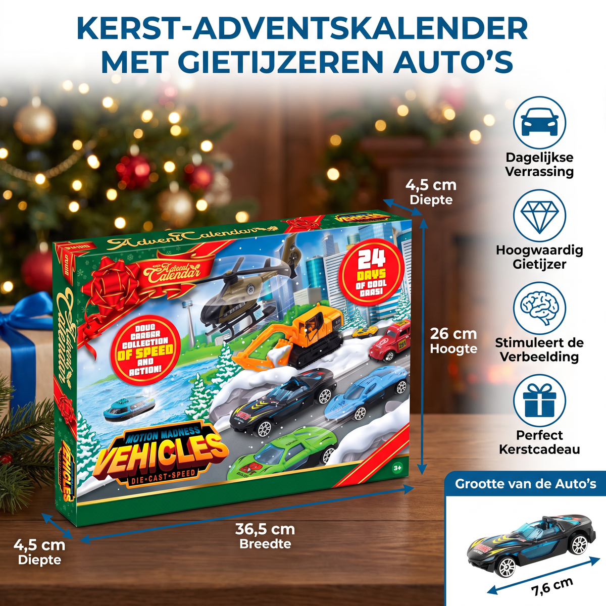 Calendrier de l'Avent Auto Enfants 2026 – 24 Voitures Jouets en Fonte