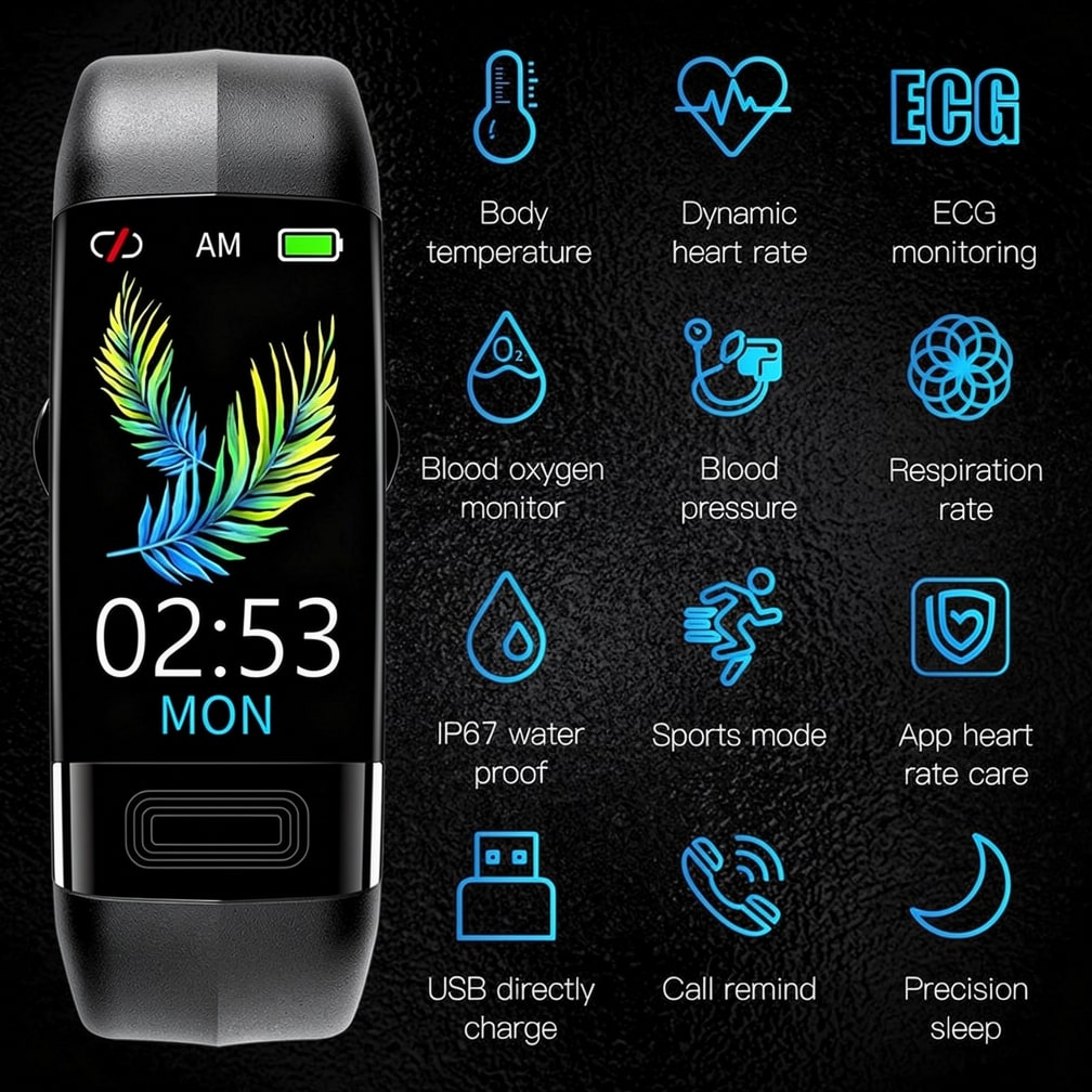 Montre connectée avec ECG, fréquence cardiaque, pression artérielle et suivi du sommeil pour femmes et hommes | Tracker de fitness | Vitaro