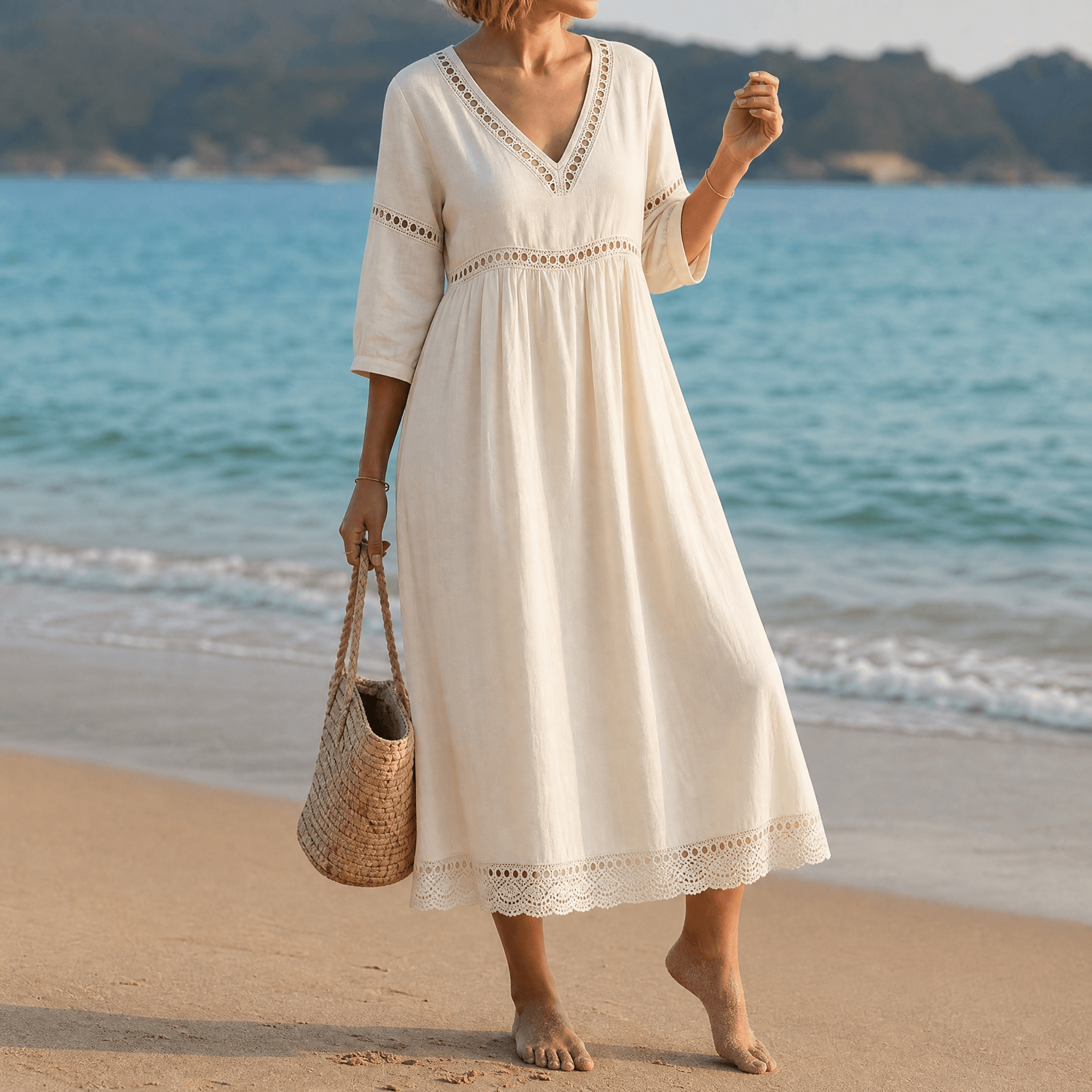 Solmera – Robe Midi avec Détails en Crochet