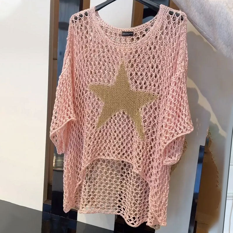 Top en maille crochet à col rond pour femmes