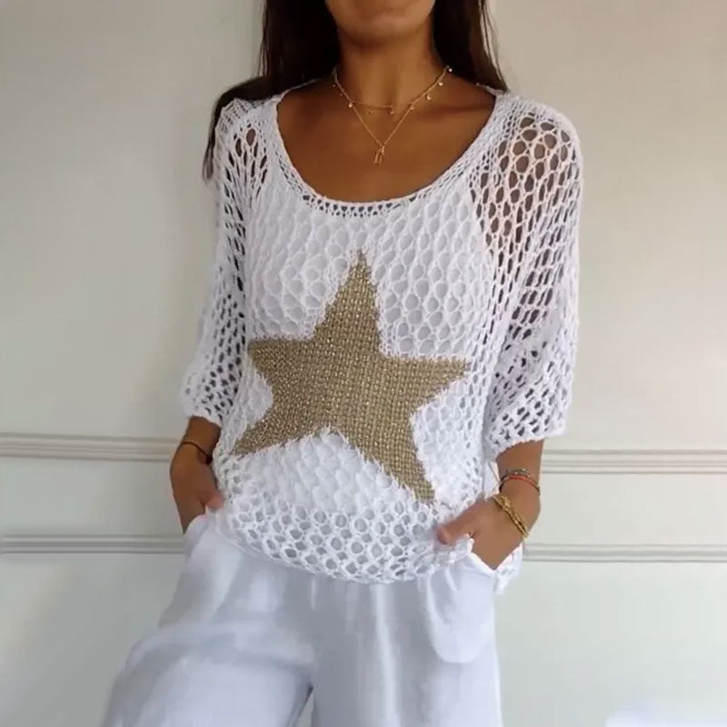 Top en maille crochet à col rond pour femmes