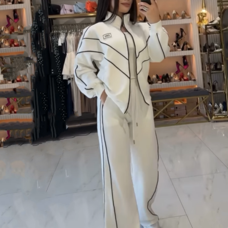 Gisselle | Ensemble top à col roulé rayé et pantalon large