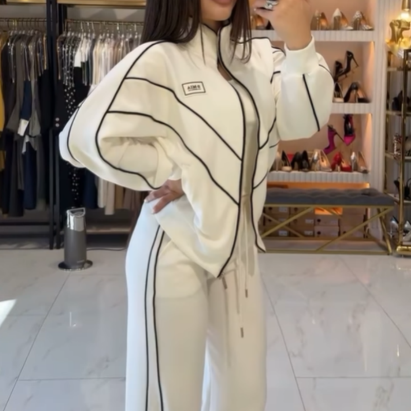 Gisselle | Ensemble top à col roulé rayé et pantalon large