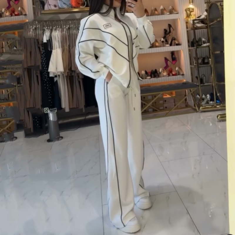 Gisselle | Ensemble top à col roulé rayé et pantalon large