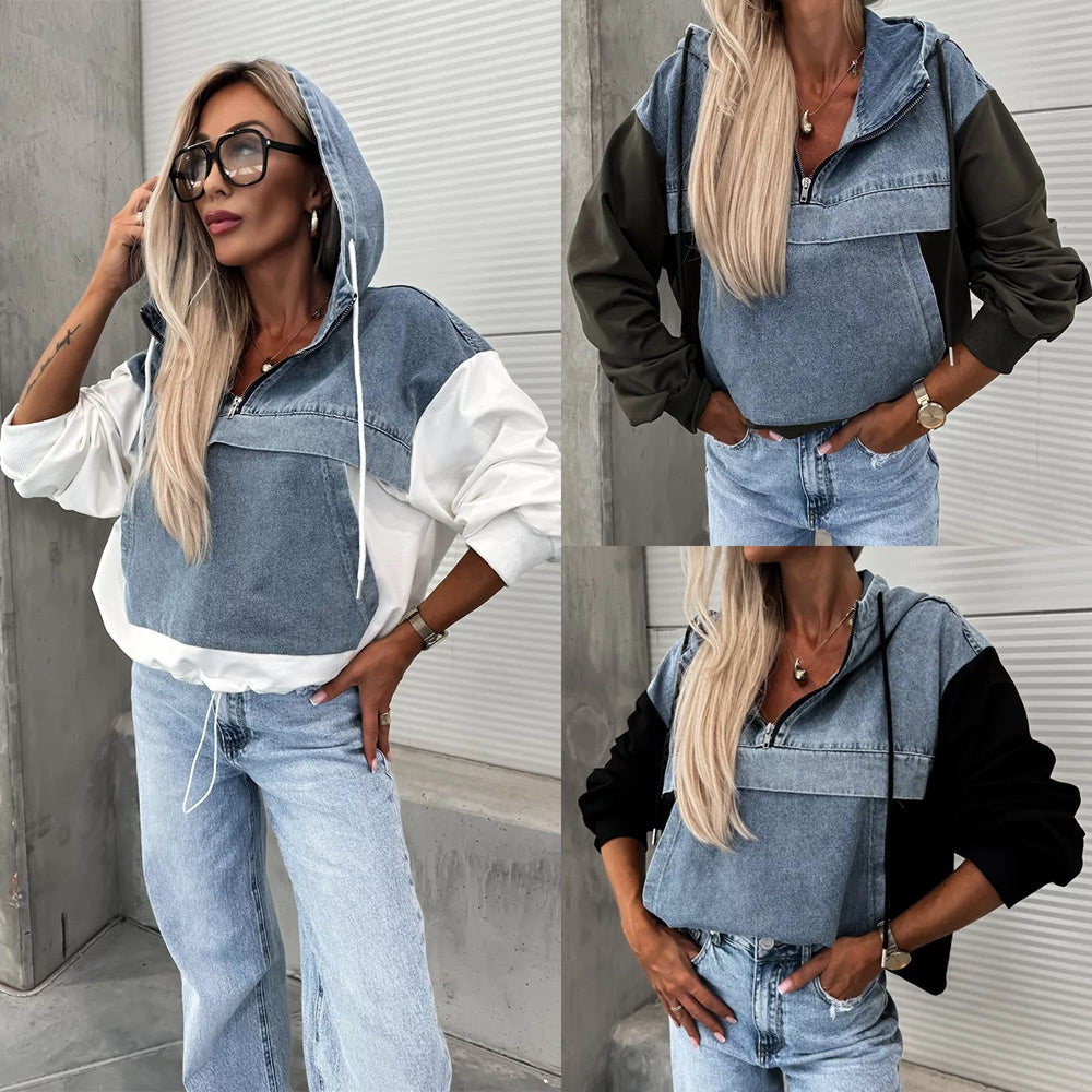 Candlie | Veste en jean chic pour femmes avec capuche et cordons pratiques