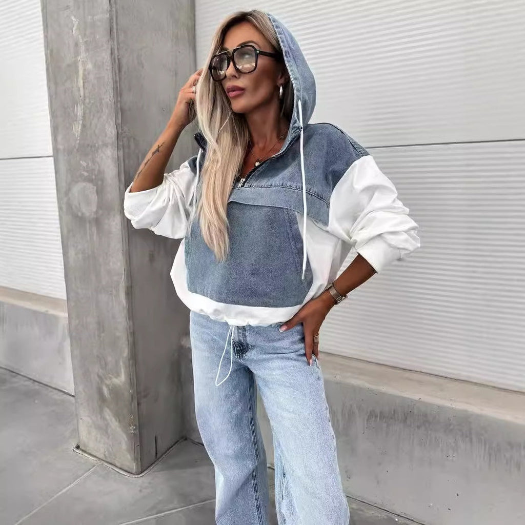 Candlie | Veste en jean chic pour femmes avec capuche et cordons pratiques